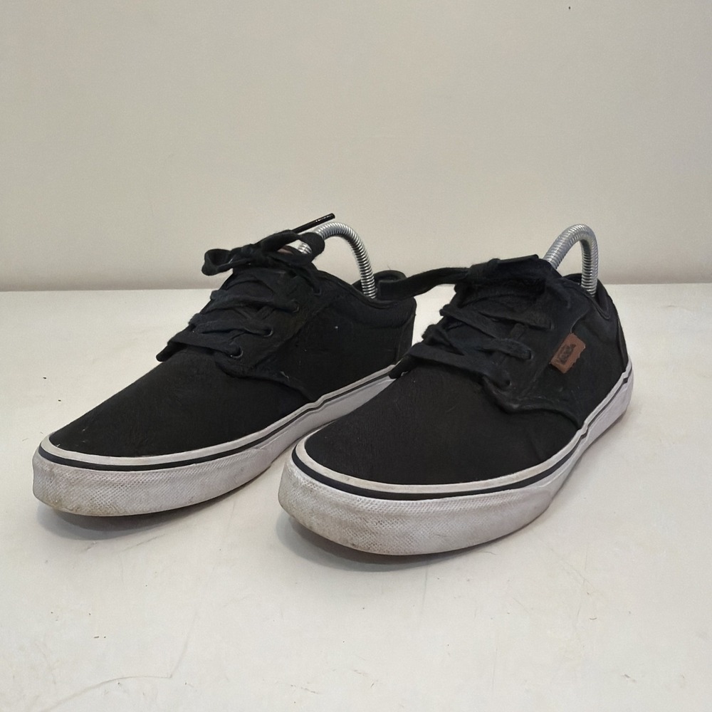 Vans Black Brown Canvas Skate Shoes - Leather Trim Size 6.5 Youth